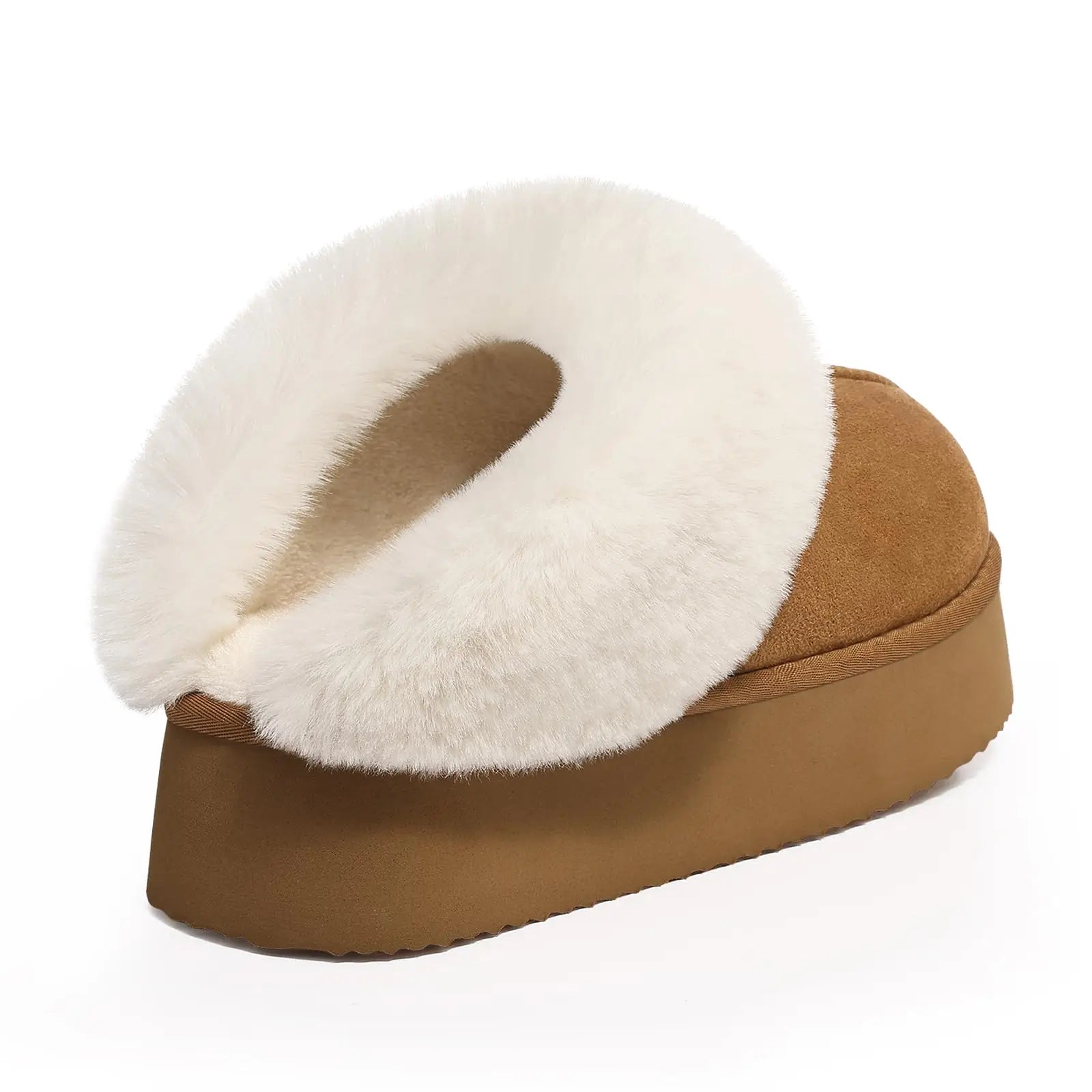 Women's Fashion Fur Winter Slippers With Thick Sole Fluffy Fuzzy Slippers and Anti-Slip Platform Slides Plush Shoes