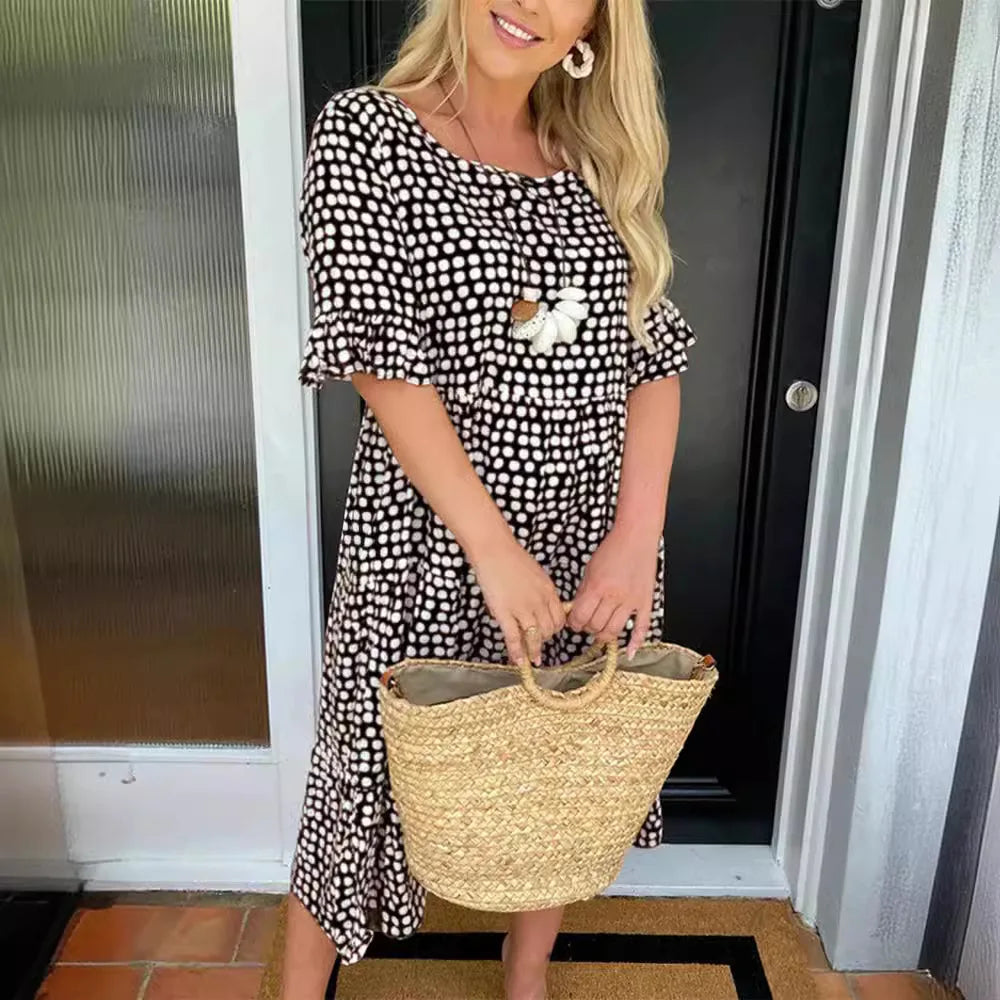 Europe And The United States New Fashion Women's Hot Summer Crew-neck Printed Short-sleeved Dress