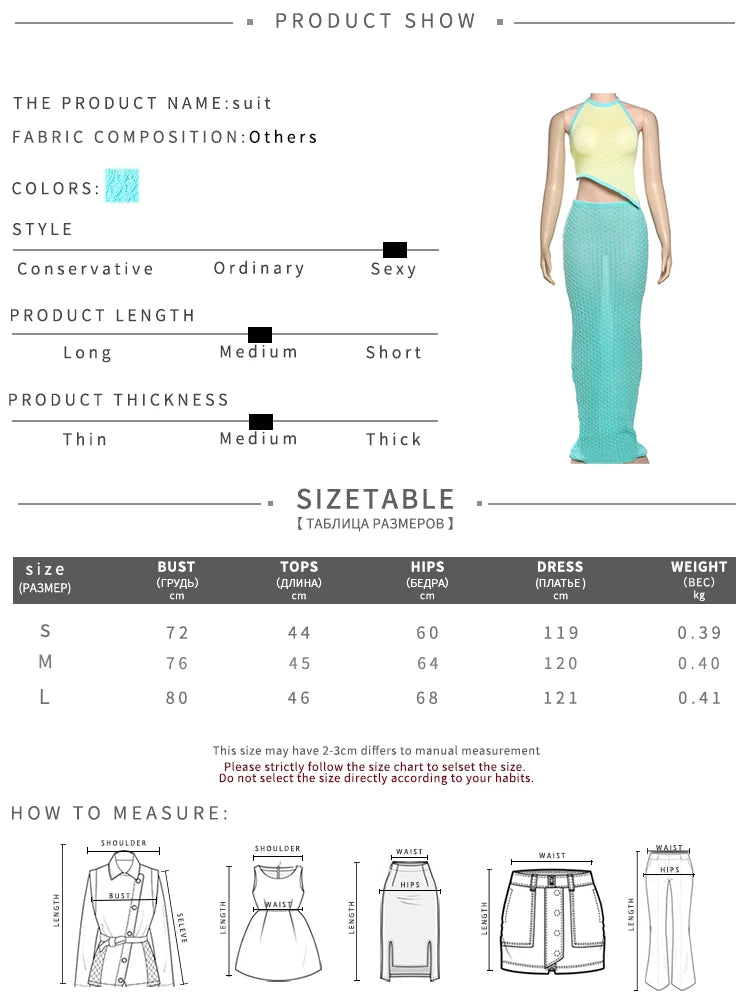 Crochet Beach Women 2 Piece Set Sleeveless Irregular Backless Halter Tank Tops + Maxi Skirts Vacation Matching Clubwear