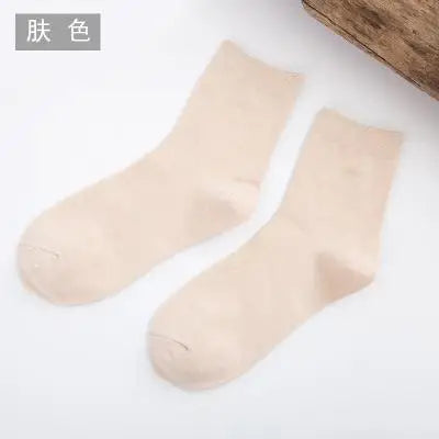 10 Pairs Women's Solid Colour Bamboo Fibre Socks Korean Casual Fashion Breathable Harajuku Female Socks