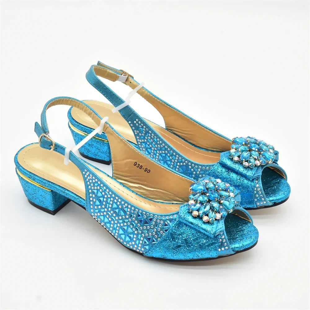 Matching Nigerian Party Shoes and Bags for Ladies Elegant Heeled Shoes for Women Rhinestone African Bag and Shoe Set