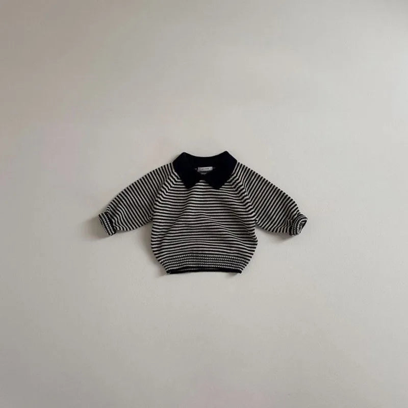 Baby Children's Sweater Turn Down Collar Kids Clothes Classic Striped Boys Jacket Sweaters Girls Knit Pullover 1-6Y Unisex