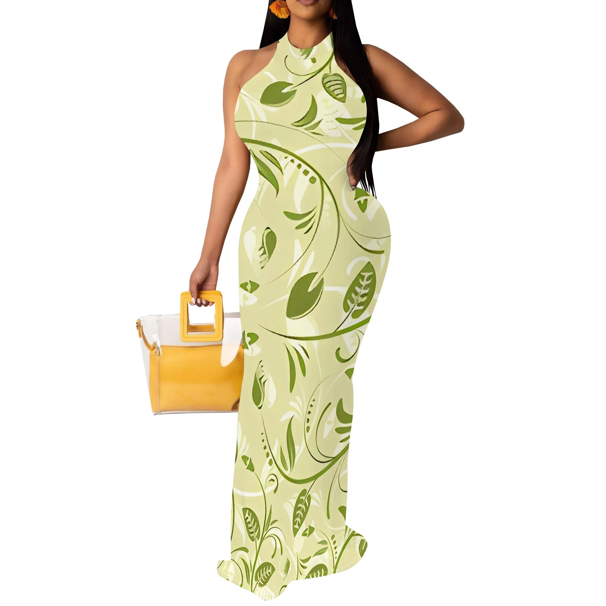 Halter Neck Maxi Dress Women Sleeveless Summer Elegant Floral Print Long Dress for Vacation Beach Party