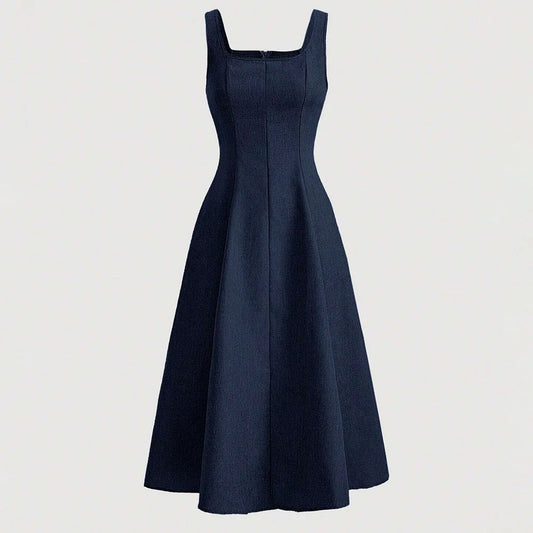 Dresses Summer French Elegant Fashion Simple Sleeveless Square Neck A-Line Midi Party Dresses For Women
