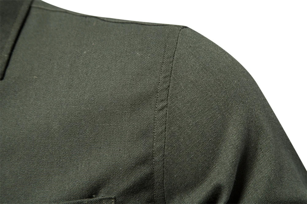 Men's 100% Cotton Social Spring Shirts Single Pocket Solid Colour Long Sleeve Shirts Turn-down Collar For Men