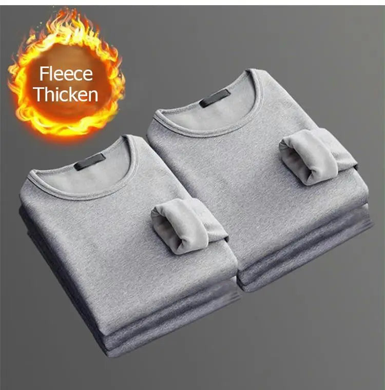 1 STUKS Heren Winter Thermisch Ondergoed met Lange Mouwen Plus Fluwelen Gewatteerd T-shirt Slanke Effen Kleur O-hals Onderkant Shirt