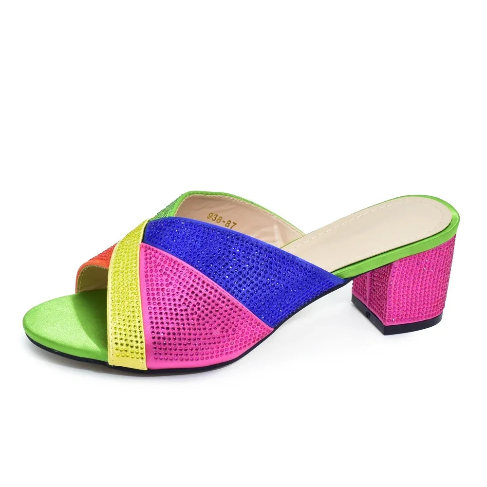 Fashion Elegant Woman Shoes Diamond Fashion Woman Low Heel Bridal Shoes Italian Lady Shoes with Rhinestone Slip-On WOMEN Pumps