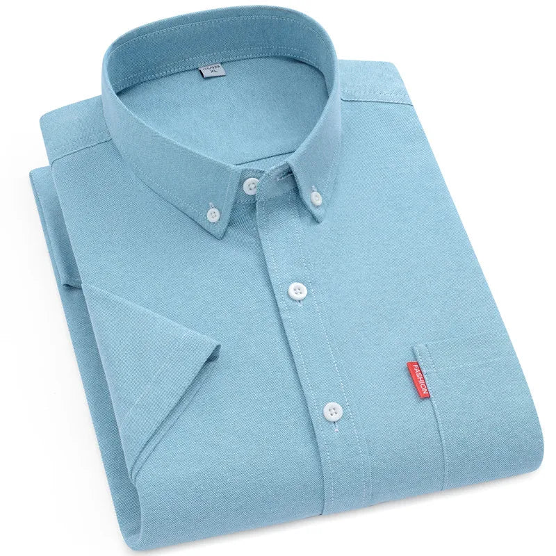 Men's Summer Shirts Short Sleeve 100% Cotton Luxury Oxford White Yellow Red Business Formal Dress Shirt Big Size 5XL