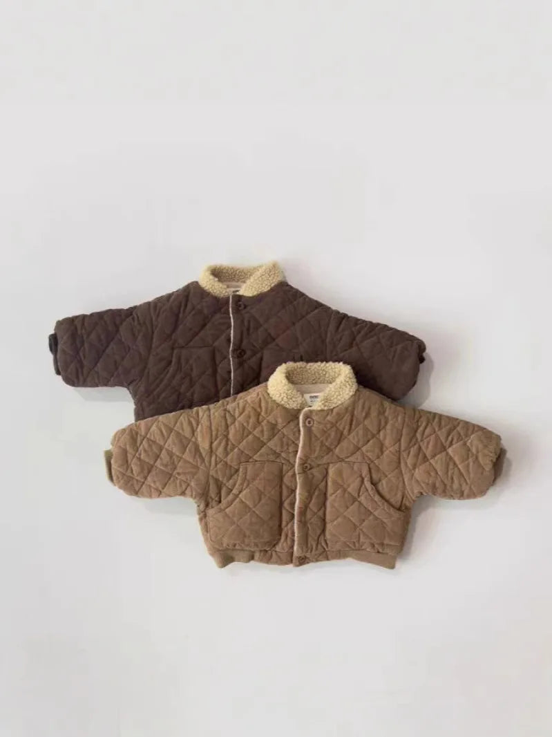 2025 Winter New Baby Long Sleeve Warm Coat Plus Velvet Thick Infant Boy Padded Jacket Girls Vintage Fleece Coat Children Clothes 1-3Y