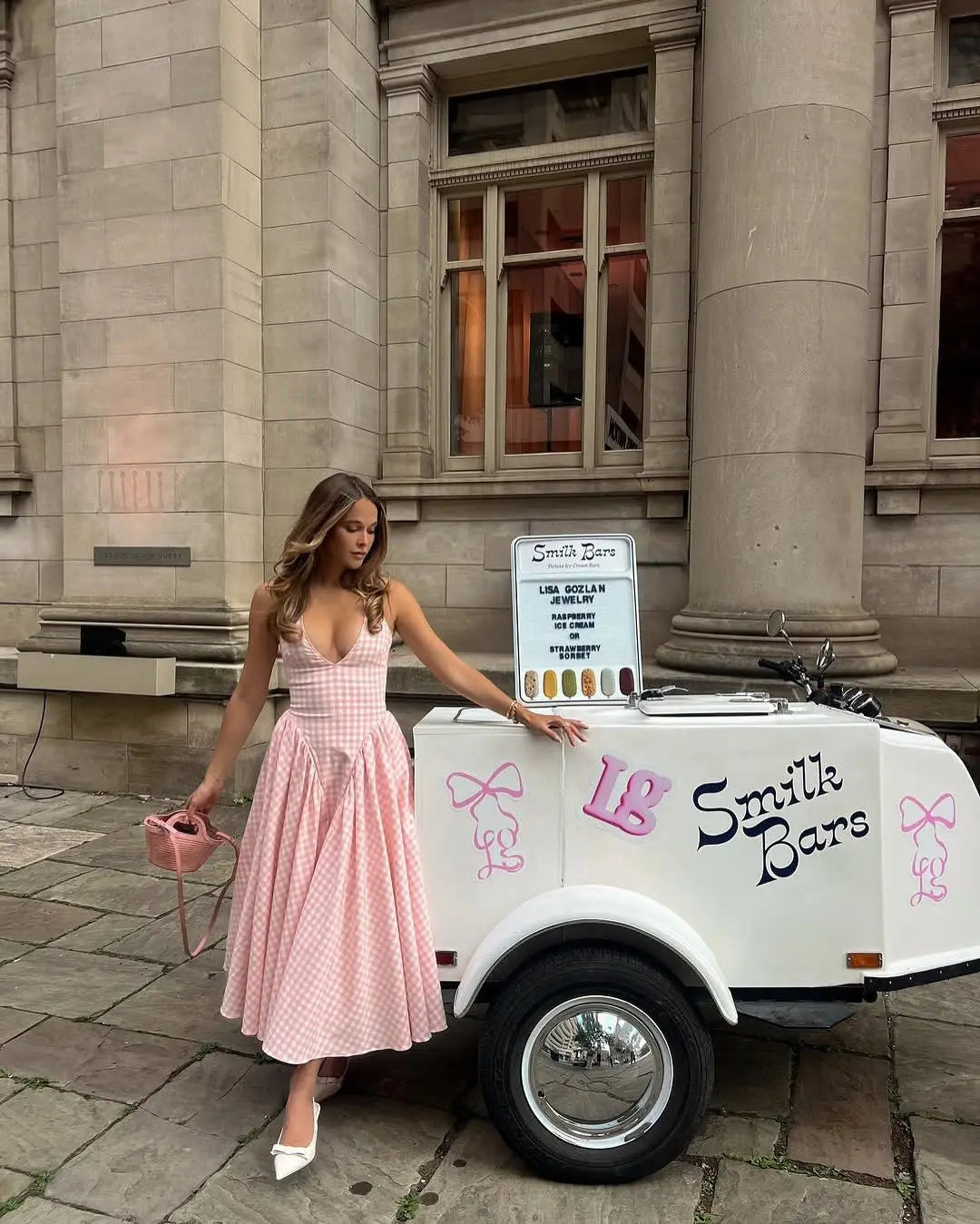 Summer Women Sexy Backless Pink Plaid Halter Dress Low Waist Elegant Party Dresses Holiday Robe