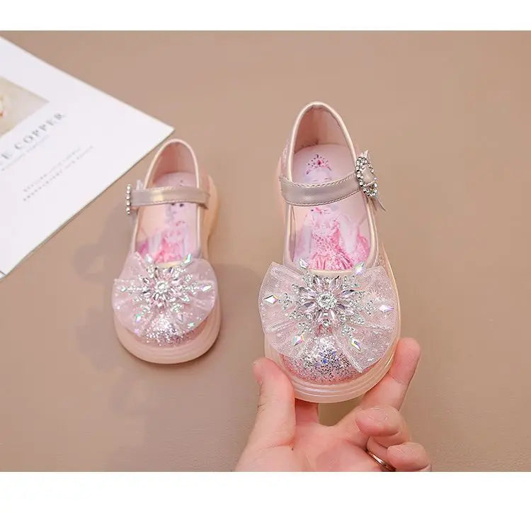 Disney Children High Heel Princess Elsa Party LED Light Shoes Summer Girls Sandals Baby Girls Crystal Blue Pink Shoes 23-34