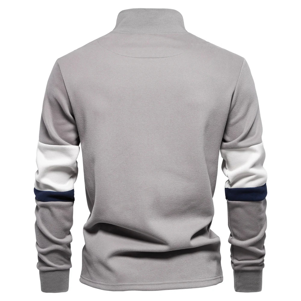 Men's Mock Neck Quarter Zip Sweatshirts - Patchwork Casual Cotton-Blend Sweatshirt