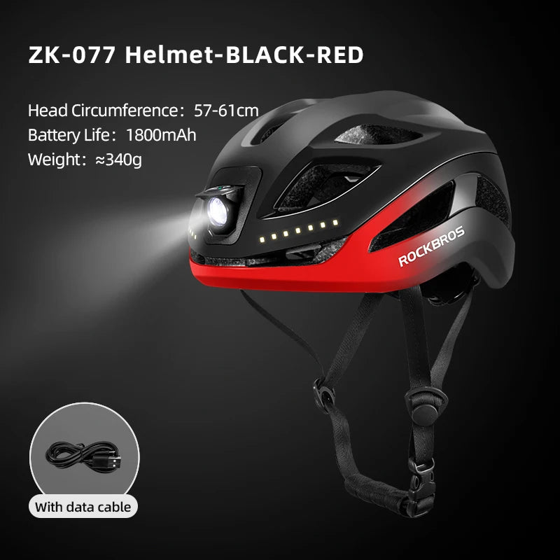 Cycling Light Helmet Type-C Charging Electric Bicycle Helmet Front Light Rear Light Warning Lamp Safety MTB Bike Helmet