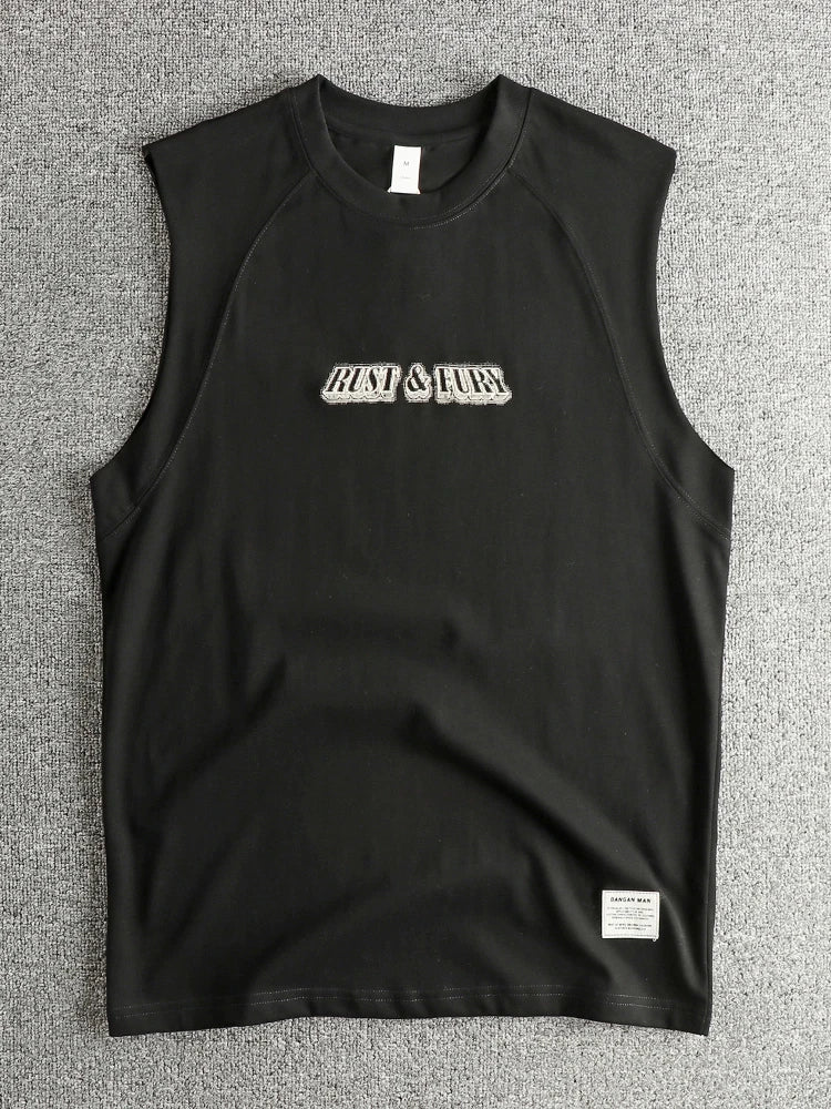 Summer New American Retro Sleeveless O-neck 3D Letter Printed T-shirt Men's Fashion 100% Cotton Basketball Sports Casual Vest