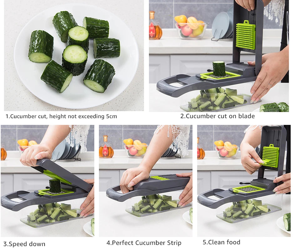 8-in-1 multifunctionele groentesnijder voor huishoudelijk gebruik, aardappelsnijder, keukenradijsrasp, keukengereedschap voor thuisgebruik, fruit en groenten
