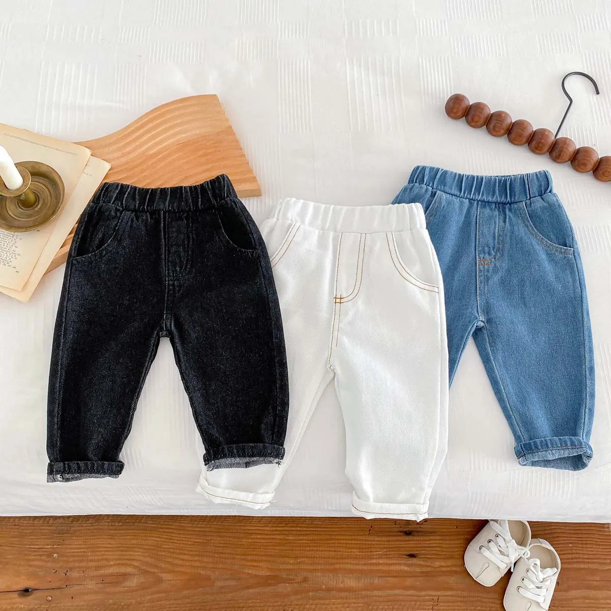 Kid's Trousers Base Colour Children Soft Denim Pants Boys Jeans Girls Solid Skinny Pants 1-6Y Unisex