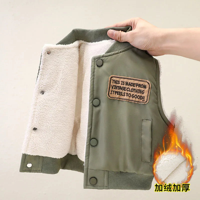 New Autumn Boy's Thicken Vest Cartoon Letter Kids Outwear Waistcoat Winter Warm Children Fleece Padded Clothes 1-7T Unisex