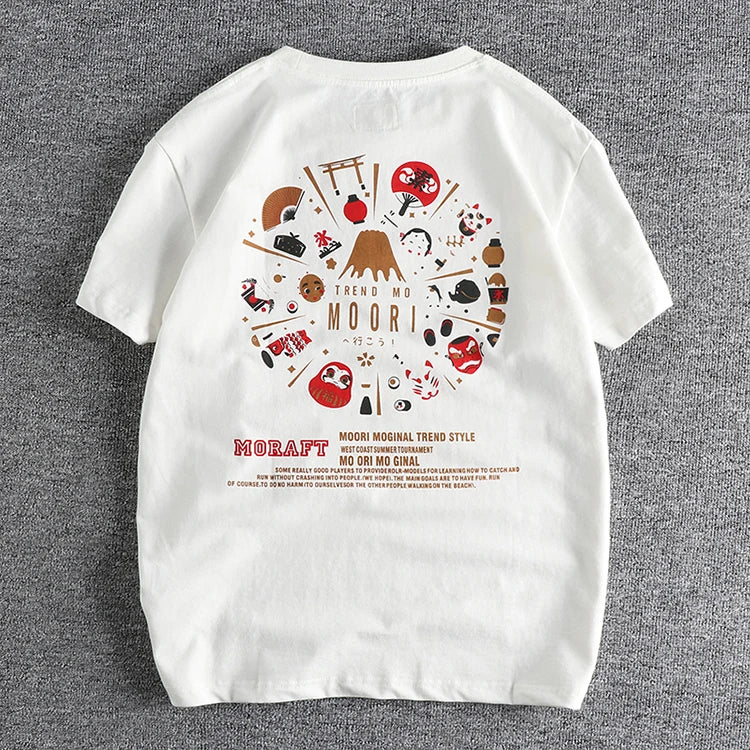 Summer New American Retro Short Sleeve O-neck Face Makeup Printed T-shirt Men's Fashion 100% Cotton Washed Youth Casual Tops