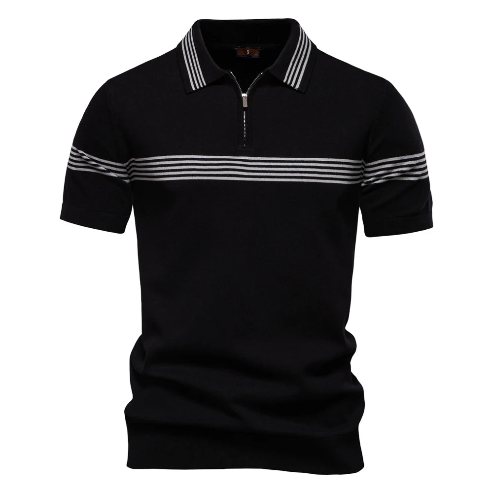 ‌2025 Men's Slim Fit Solid & Striped Business Casual Polo Shirts Breathable Short Sleeve Comfort Top for Office and Social Wears
