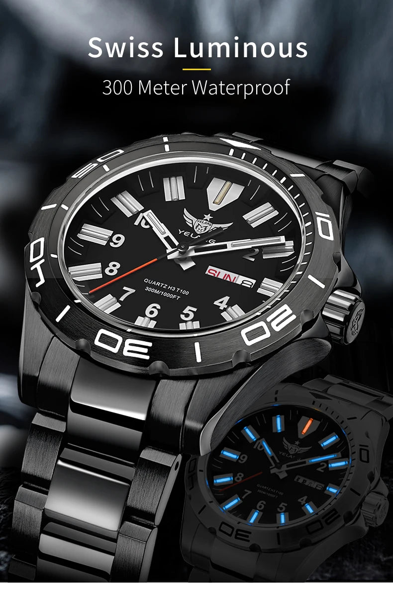 YELANG V1036 42mm Men's Quartz Watch Luminous Display Japan Movement 30ATM Waterproof Stainless Steel Band with Luminous Hands