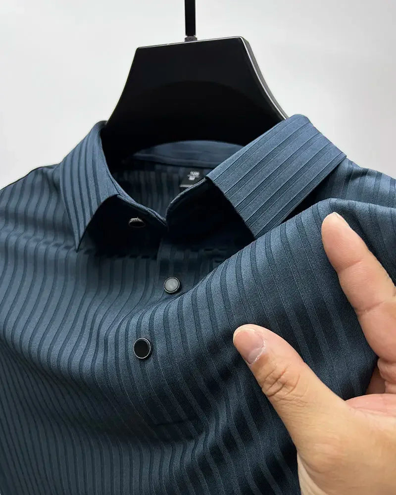 Men's Ice Silk Summer Polo Shirt, Lapel, Hollow, Short-Sleeved, Breathable, Business Fashion T-Shirt, Male Brand Clothing