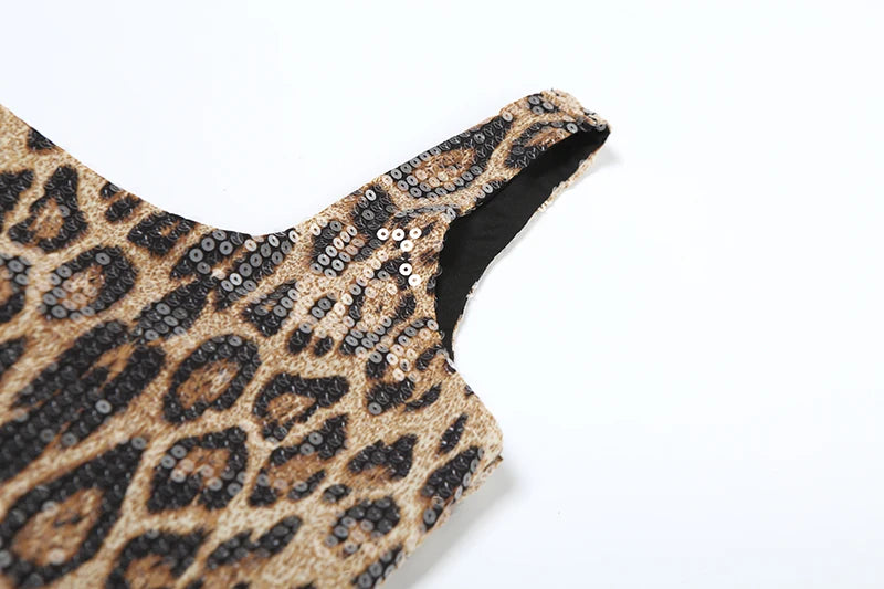 Leopard Sequin 2 Piece Set Women 2025 Summer Trend Backless Crop Top + Skinny Mini Skirt Matching Street Sexy Wild Suit For Women