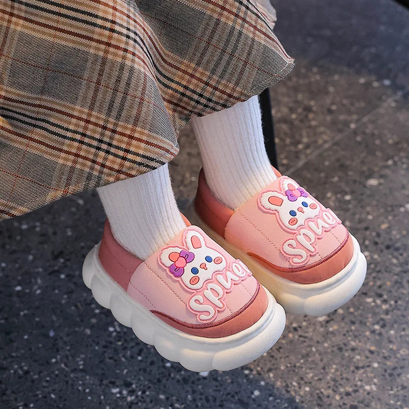 Kids' Slippers House Shoes Cartoon PU Leather Wrapped Heel Winter Shoes Warm Anti-Slip Shoes For Girls Size 24-36