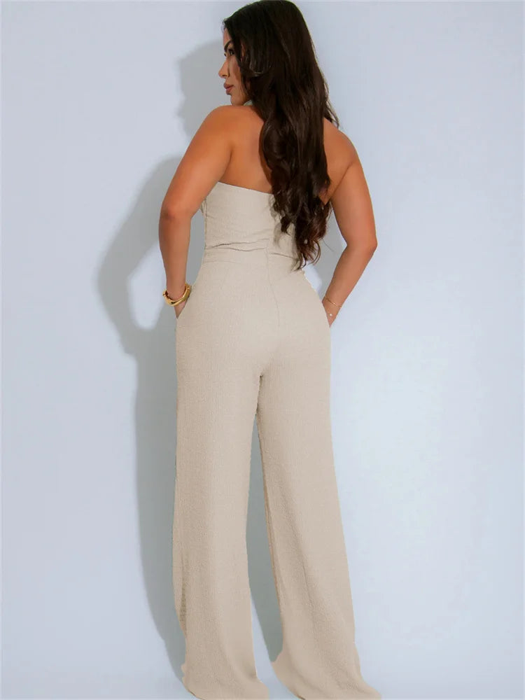 Women Fashion Straight Jumpsuit Summer Trend Twist Bandage Halter Ruched Hollow Backless Sleeveless Classic Outfits