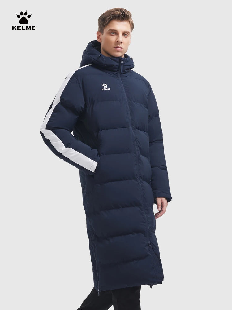 Men's Winter Jacket Long Sports Training Hooded Coat Outwear Warm Silk Cotton Windproof Cotton Clothing