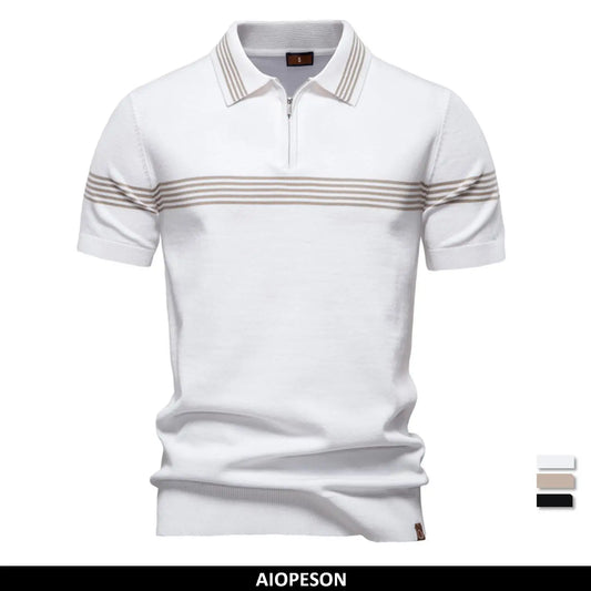 ‌2025 Men's Slim Fit Solid & Striped Business Casual Polo Shirts Breathable Short Sleeve Comfort Top for Office and Social Wears