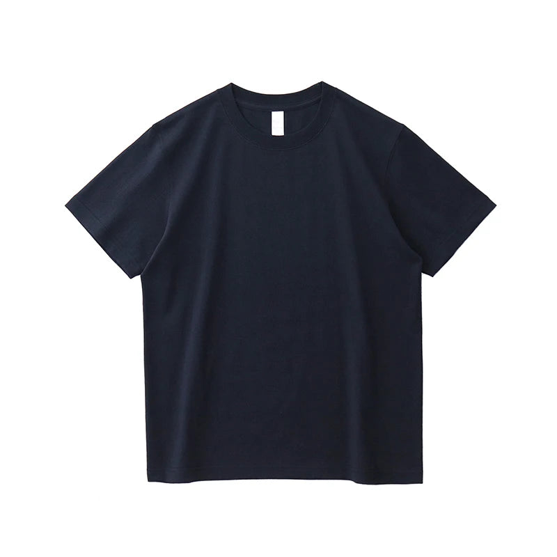 2025 Zomer Nieuwe Amerikaanse Retro 245G Korte Mouw O-hals Effen Kleur T-shirt Herenmode Eenvoudige 100% Katoen Gewassen Casual Tops