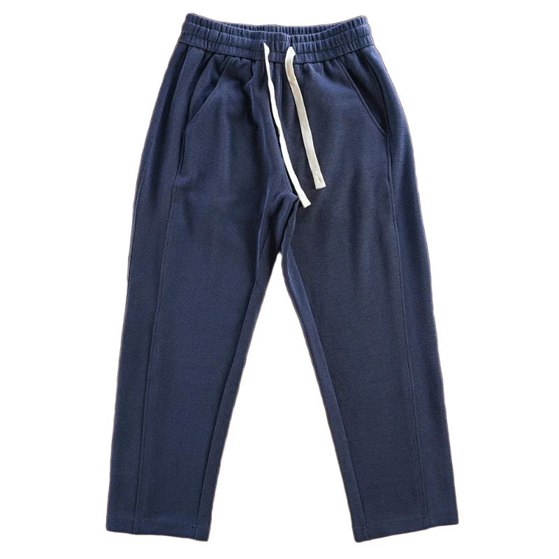 Herfst Nieuwe Amerikaanse Retro Dikke Effen Kleur Gebreide Joggingbroek Heren Eenvoudige Elastische Taille Trekkoord Sport Casual Losse Broek