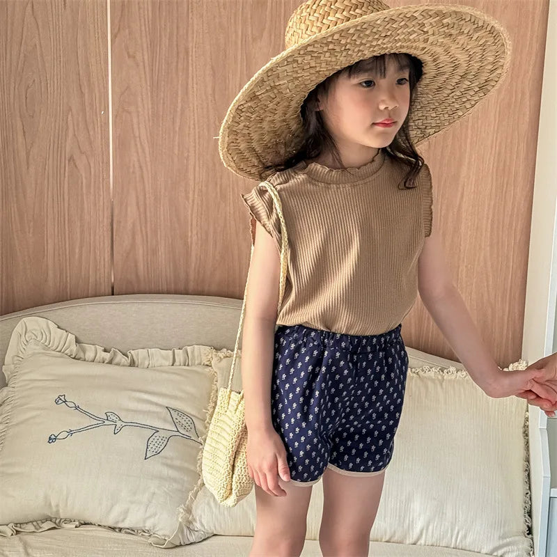 2025 Zomer Nieuwe Baby Meisjes Schattige Bloemen Shorts Kinderen Losse Katoenen Shorts Veelzijdige Kinderprint Casual Shorts Peuterkleding 4-6Y Unisex