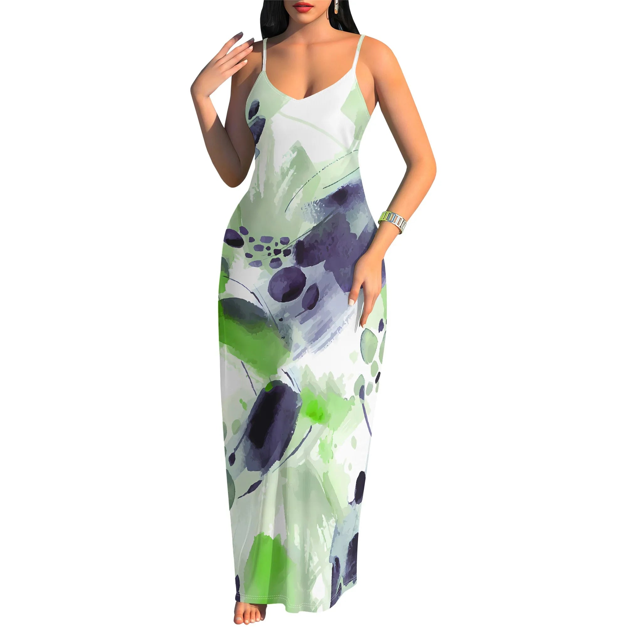 Color Splash Art Maxi Dress Plus Size Sleeveless Summer Vacation Party Dress