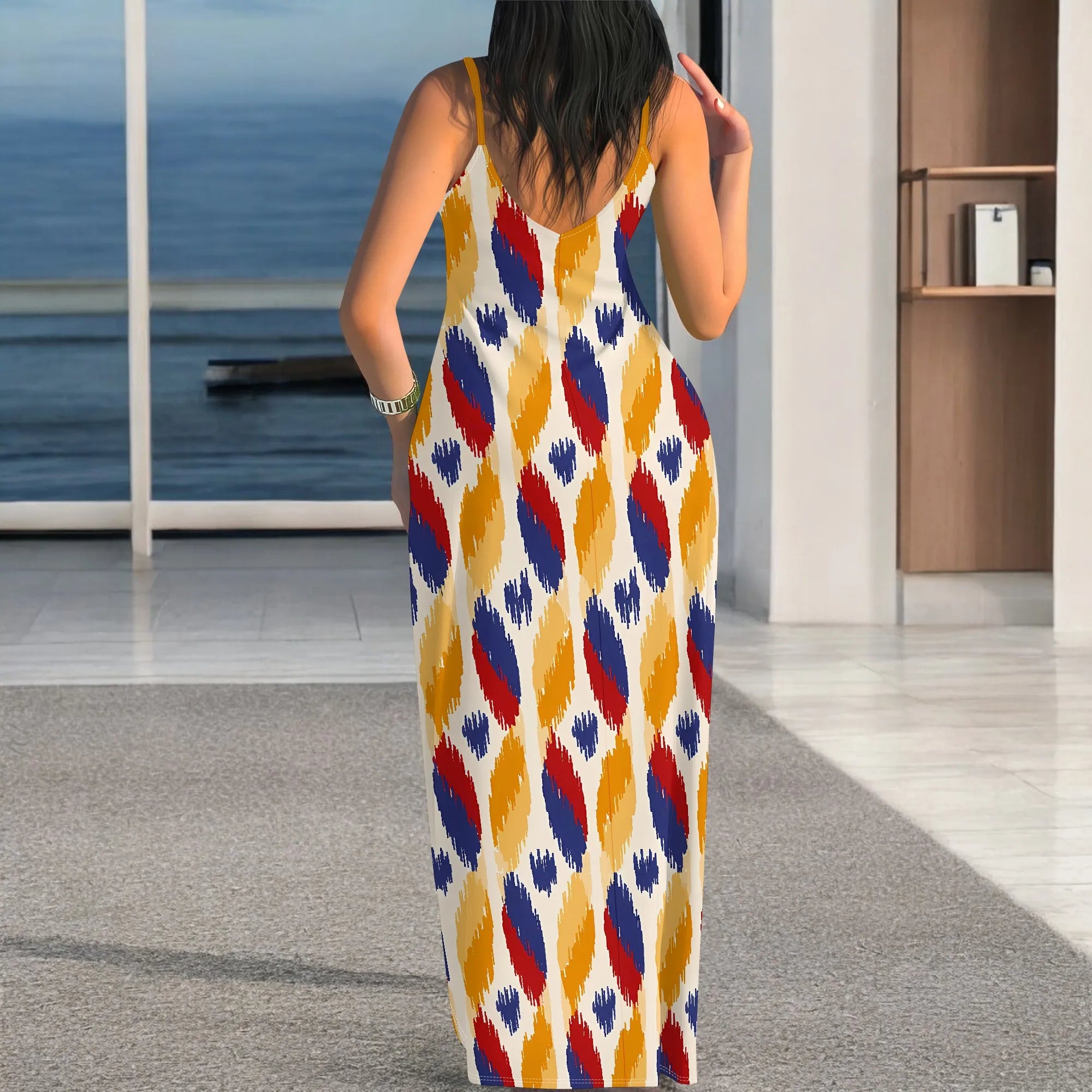 Tribal Print Sleeveless Maxi Dress for Women Summer Boho Bodycon Long Sundress Holiday Outfit