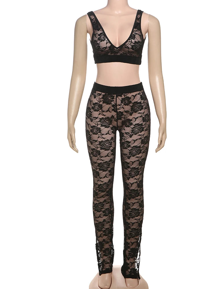 Jacquard Sexy 2 Piece Set Women Thin Summer Coquette Wide Belt Tank Tops + Leggings Stretch Activity Matching Clubwear