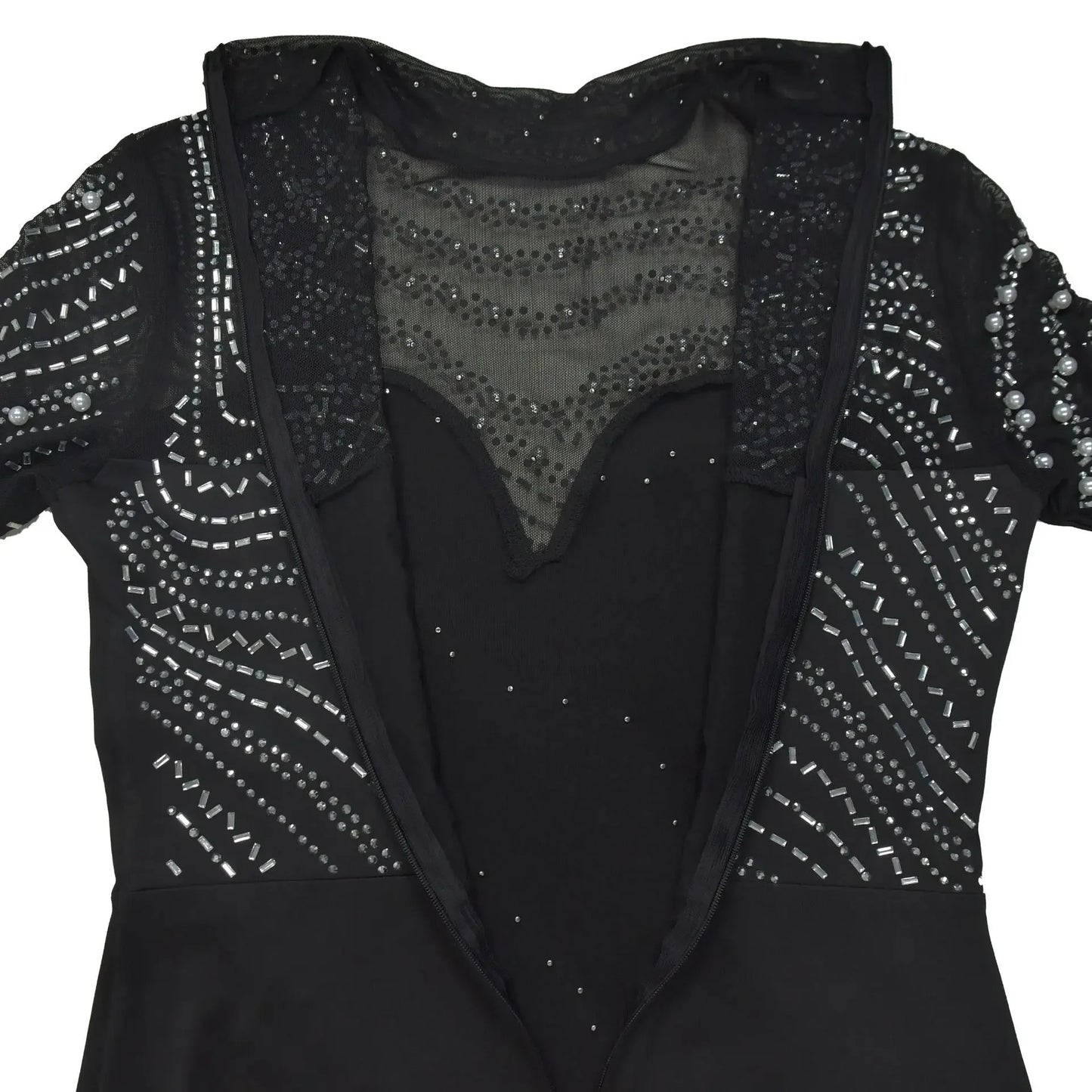 Sexy Mesh Patchwork Rhinestone Beads Floor Length Party Long Dress