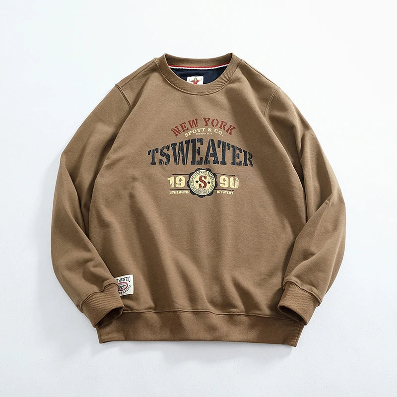 Autumn New American Retro Long Sleeve O-neck Letter Printed Sweatshirts Men's Fashion Washed Old Terry Pullover Casual Sportwear