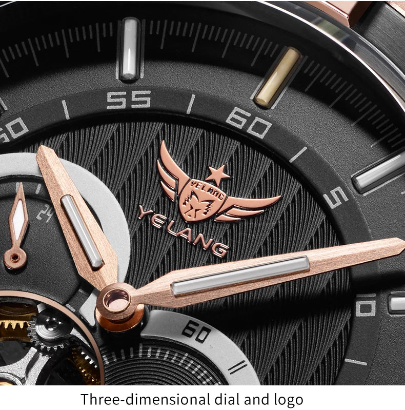 Yelang V1024 Men's 44mm Automatic Mechanical Watch Luminous 100m Water Resistant Japan Miyota 82S7 Movement Stainless Steel Band