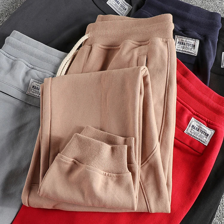 Herfst Nieuwe Amerikaanse Retro Badstof Effen Kleur Joggingbroek Heren Eenvoudige Gewassen Trekkoord Casual Sport Jeugd Enkelband Broek