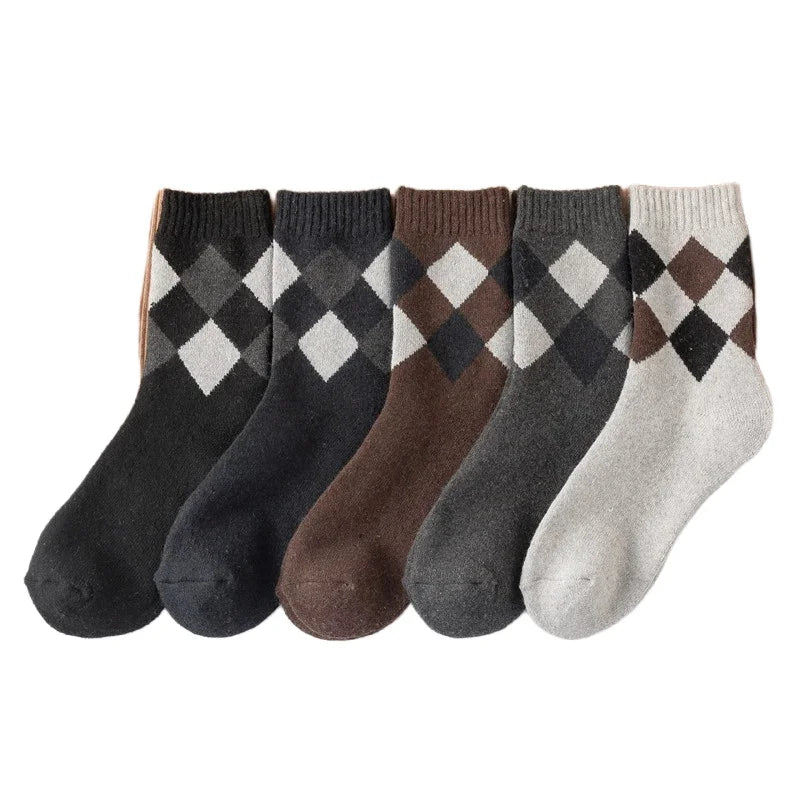 5 Pair Winter New Thick Warmth Harajuku Retro Fashion Casual Wool High Quality Cotton Socks For Men