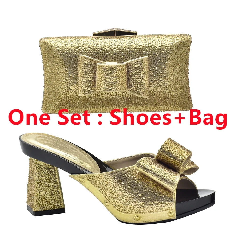 Italian Shoes with Matching Bag for Wedding Shoe and Bag Set for Nigeria Party Italy African Women Party Pumps with Rhinestone