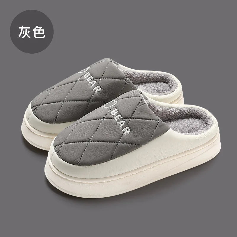 Unisex Plush Winter Slippers Outdoor and Indoor Warm Waterproof Cotton Shoes With Anti-Skid Thick Sole Home Slides For Men & Women
