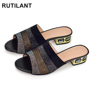 Designer Wedding Shoes for Bride Party Shoes and Slippers Decorated with Rhinestone Nigerian Women Party Pumps