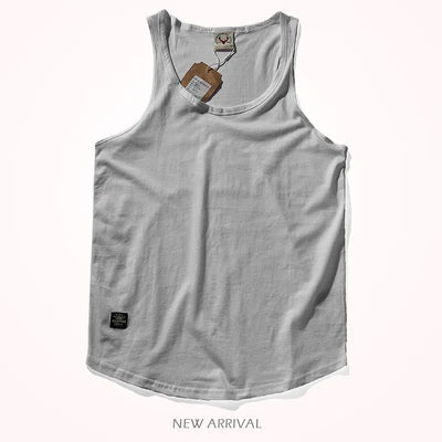 2023 Summer New American Retro Sleeveless O-neck Solid T-shirt Men's Fashion 100% Cotton Washed Old Casual Sports Vest Tops