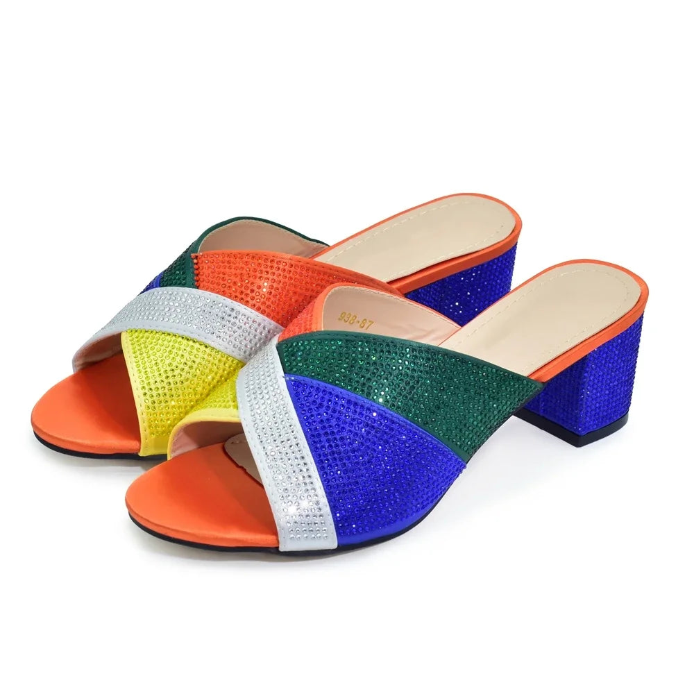 African Women Wedding Shoes Bride Shoes Luxury Elegant Low Heels Rhinestone Lady Slippers Sandals Nigerian Pumps