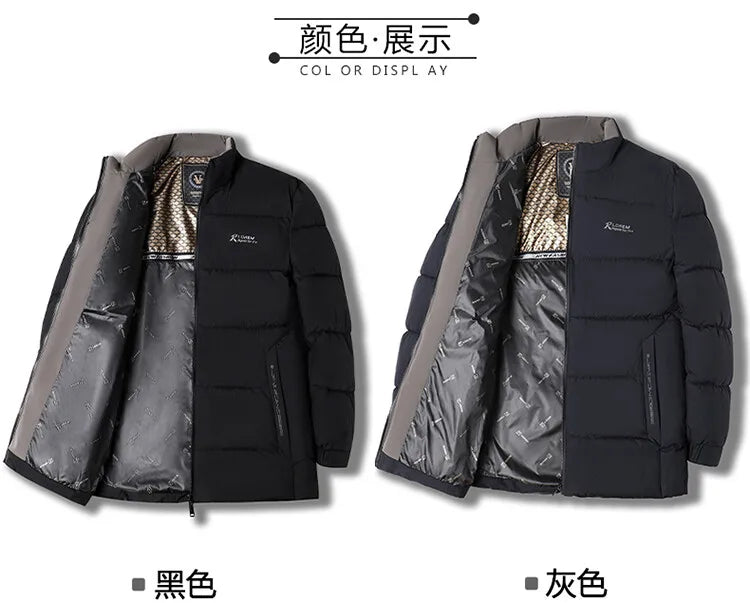 Men's High-Quality Solid Colour Business Casual Thickened Warm Cotton Jacket With Standing Collar Suitable For Male Daily Commute