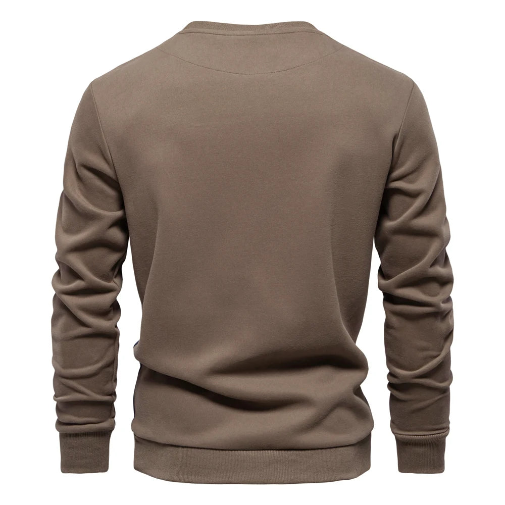 Men's Patchwork Cotton-Blend Sweatshirts - Casual Sport Round Neck Pullover Sweatshirt