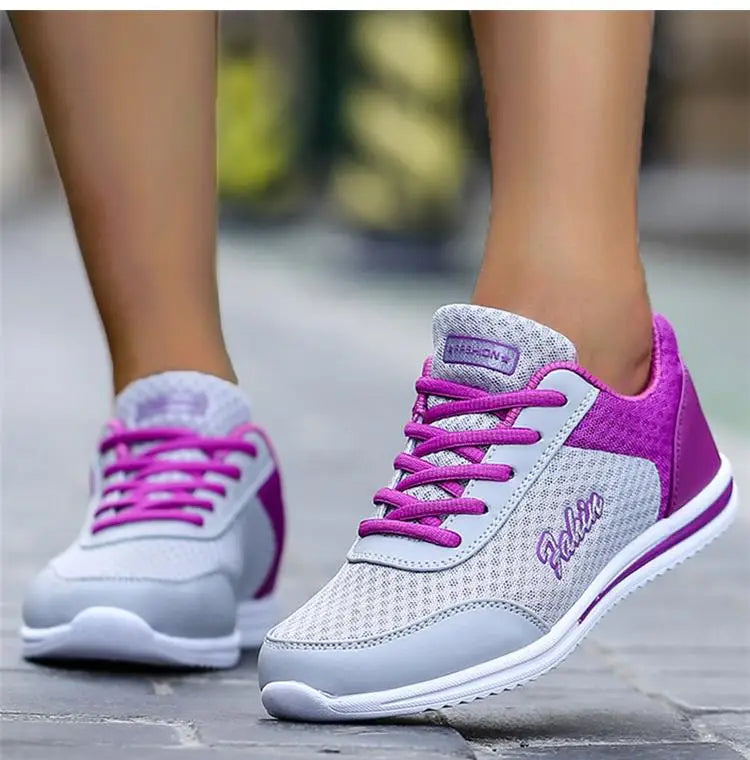 Breathable Sneakers For Women 2024 New Fashion Solid Color Soft Women Sneakers Mesh Fabric Lace Up Woman Shoes Female Footwear