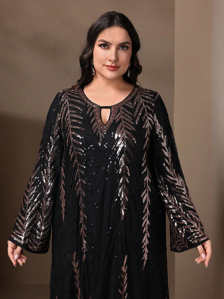 GIGI MABEL Plus Size Women's Elegant Luxury Sparkly Abayas Long Dress Spring Sequin Formal Party Evening Dresses